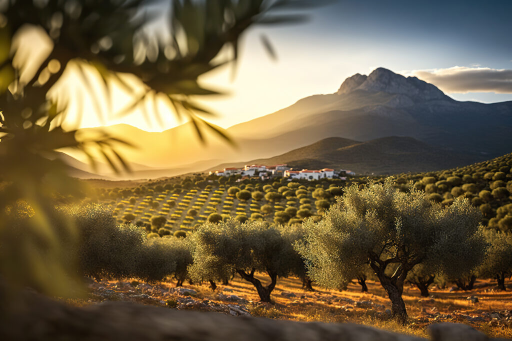 Picturesque view of the olive grove. Based on Generative AI