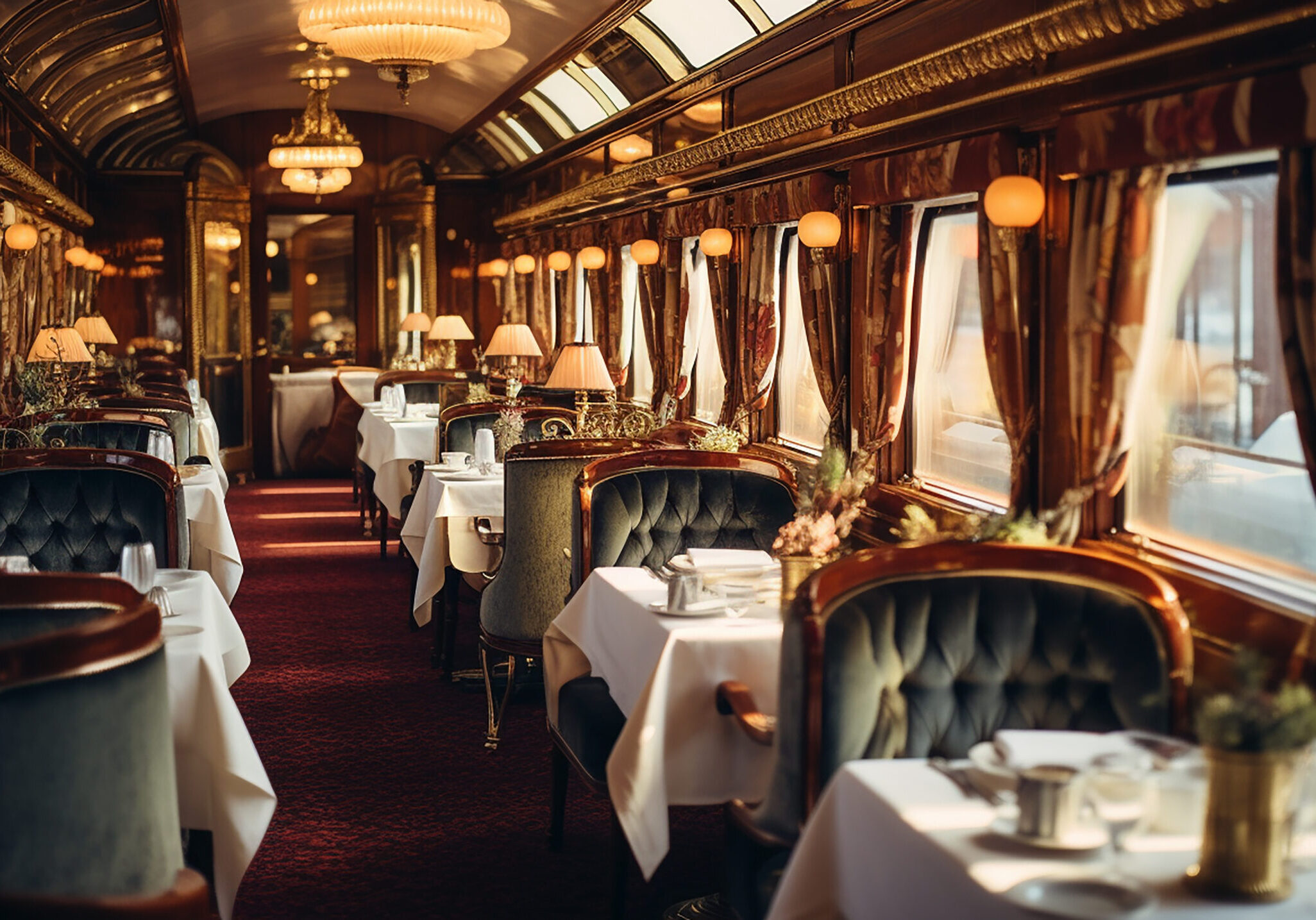 vintage dining car on elegant train journey